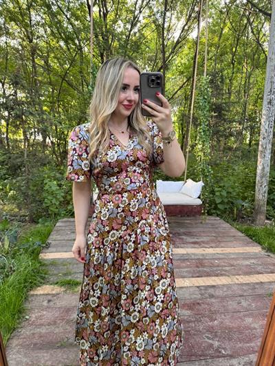 Orj Marka Çiçekli Bel Detay Saten Elbise