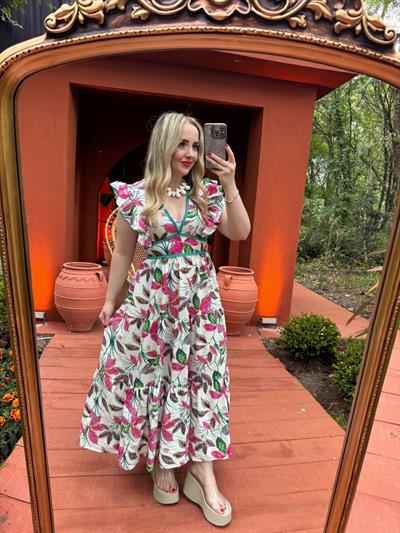 Orj Marka Çiçekli Mint Yeşili Detaylı Elbise