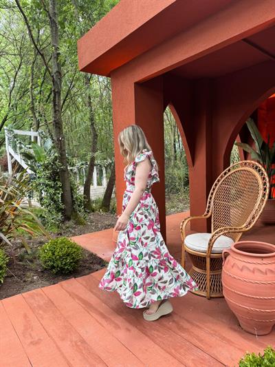 Orj Marka Çiçekli Pembe Detaylı Elbise