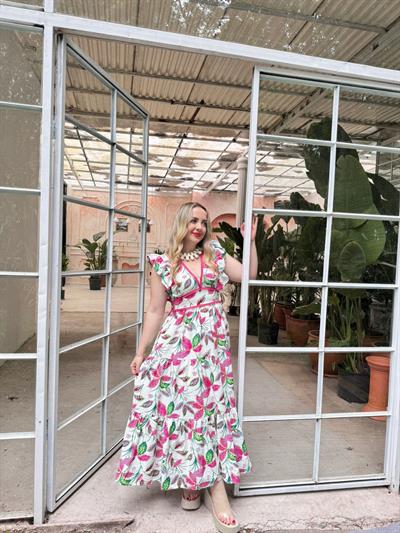 Orj Marka Çiçekli Pembe Detaylı Elbise