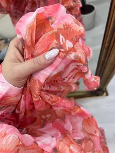 Orj Marka Desenli Pembe Elbise