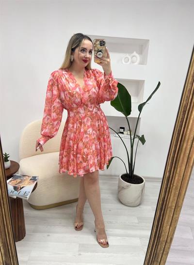 Orj Marka Desenli Pembe Elbise