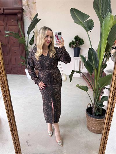 Orj Marka Drapeli Tensel Elbise Kahverengi