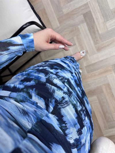 Drapeli Tül Elbise Mavi