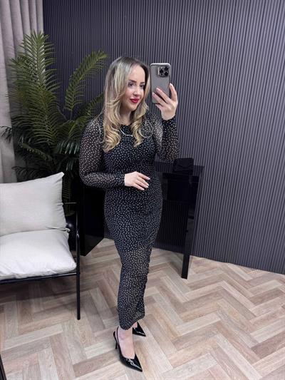 Drapeli Tül Elbise Puantiye