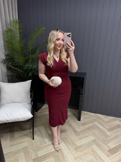 Orj Marka Drapeli Vatkalı Krep Elbise Bordo