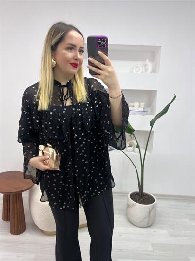 Orj Marka Gold Puantiyeli Tasarım Bluz