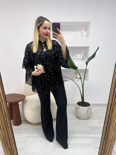 Orj Marka Gold Puantiyeli Tasarım Bluz