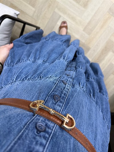 Orj Marka Kemerli Denim Elbise