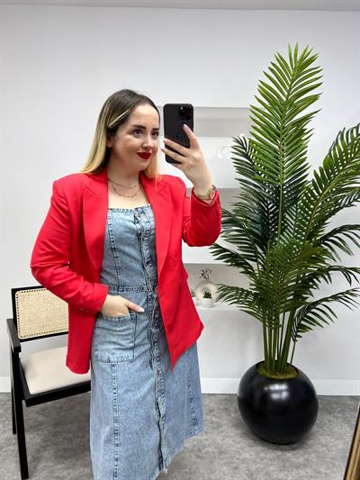 Orj Marka Kirmizi Astarlı Blazer Ceket