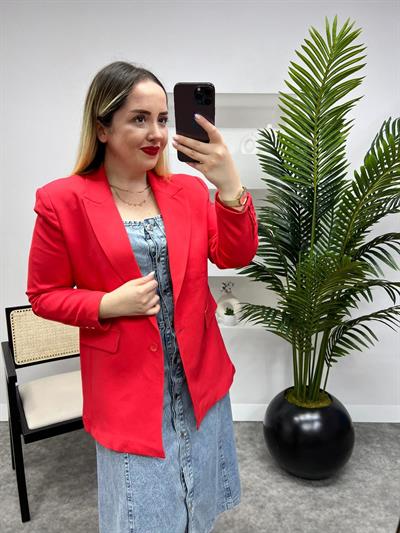 Orj Marka Kirmizi Astarlı Blazer Ceket