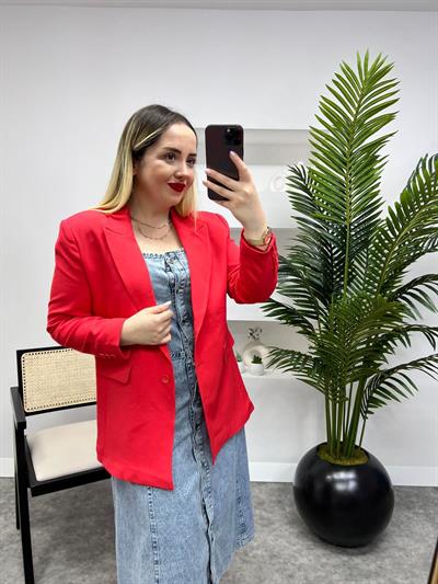 Orj Marka Kirmizi Astarlı Blazer Ceket
