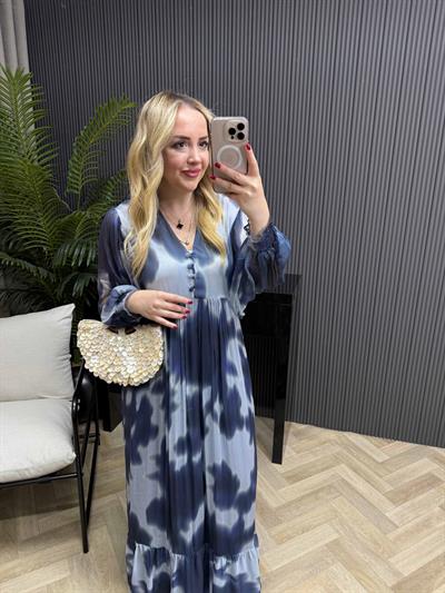 Orj Marka Lacivert Renk Maxi Boy Şifon Elbise