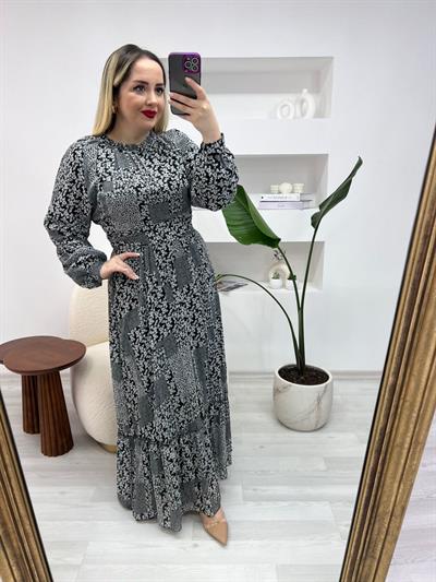 Orj Marka Maxi Boy Siyah Beyaz Şifon Elbise