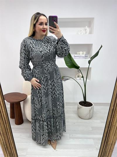 Orj Marka Maxi Boy Siyah Beyaz Şifon Elbise