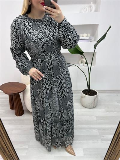 Orj Marka Maxi Boy Siyah Beyaz Şifon Elbise
