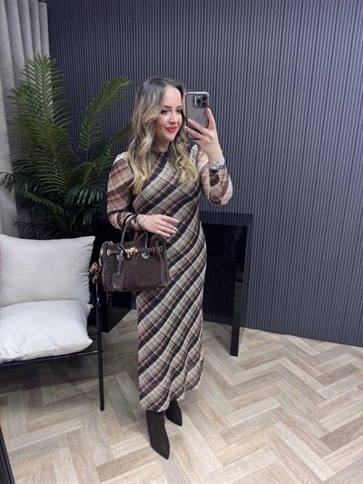 Orj Marka Model Acı Kahve Tül Elbise