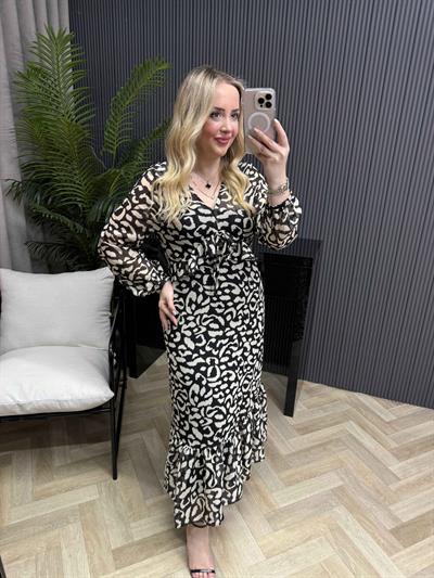 Orj Marka Model Bej Siyah Şifon Elbise