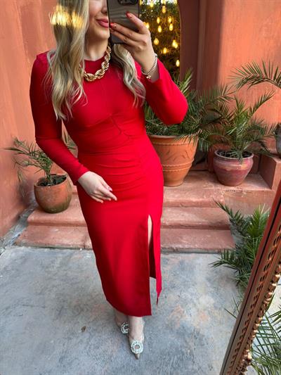 Orj Marka Model Drapeli Elbise Kırmızı