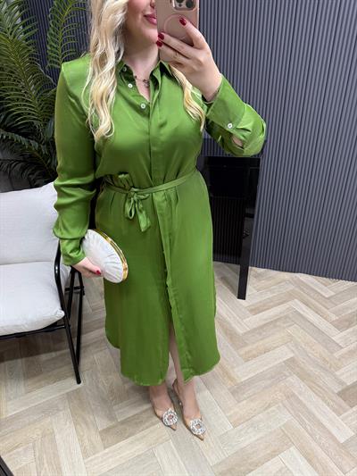 Orj Marka Model İpek Saten Gömlek Elbise Yeşil