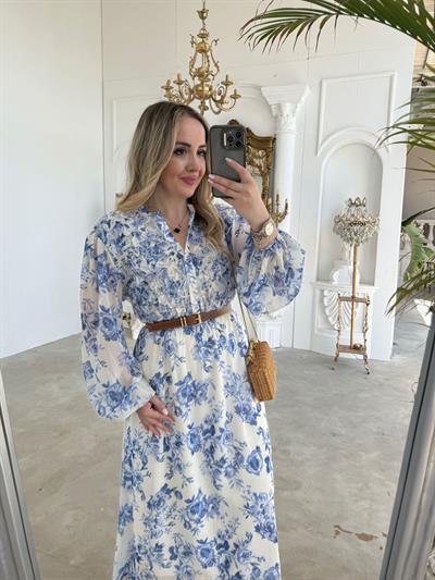 Orj Marka Model Kemerli Şifon Elbise Mavi