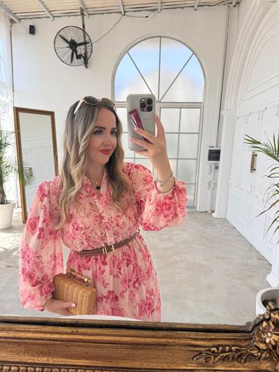 Orj Marka Model Kemerli Şifon Elbise Pembe