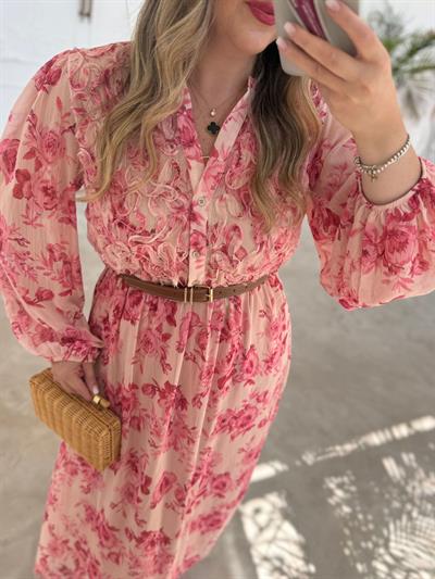 Orj Marka Model Kemerli Şifon Elbise Pembe