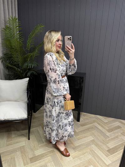 Orj Marka Model Kemerli Şifon Elbise Siyah