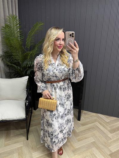 Orj Marka Model Kemerli Şifon Elbise Siyah