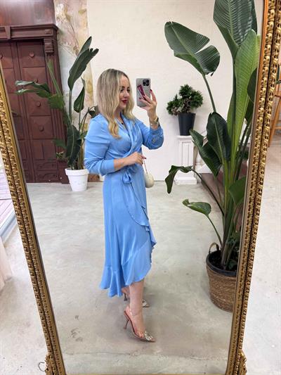 Orj Marka Model Kruvaze Model Bebek Mavi Saten Elbise 