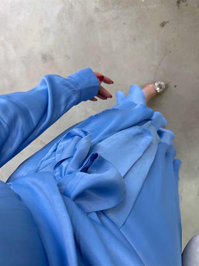 Orj Marka Model Kruvaze Model Bebek Mavi Saten Elbise 