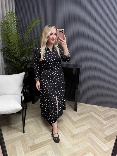 Orj Marka Model Puantiye Gömlek Elbise Siyah