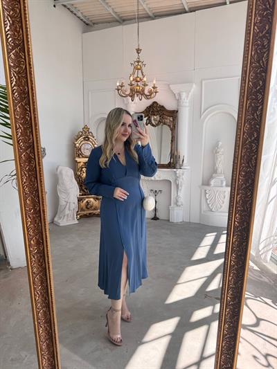 Orj Marka Model Saten Detaylı Mavi Elbise