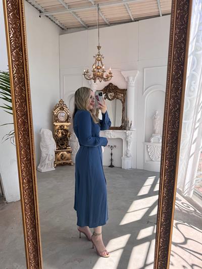 Orj Marka Model Saten Detaylı Mavi Elbise