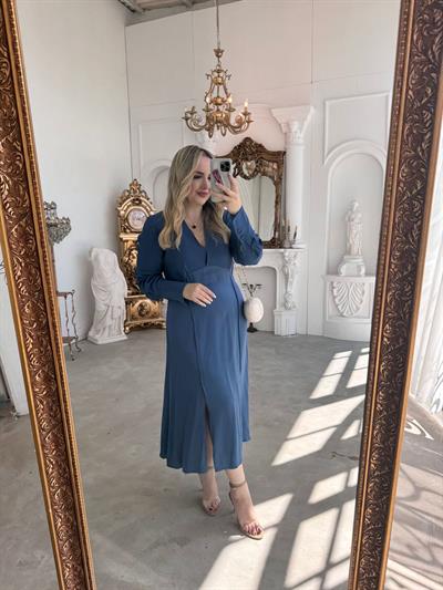 Orj Marka Model Saten Detaylı Mavi Elbise