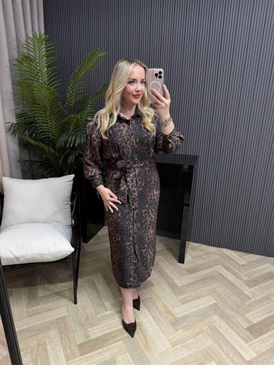 Orj Marka Model Tensel Elbise Leopar