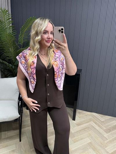 Orj Marka Model V Yaka Yelekli Takım Acı Kahve