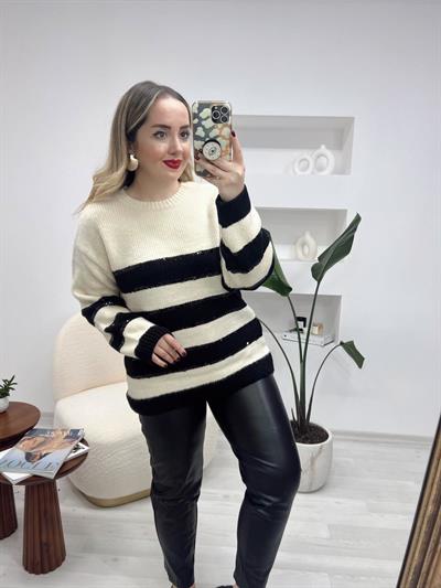 Orj Marka Pullu Çizgili Kazak