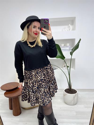 Orj Marka Sweat Elbise Leopar