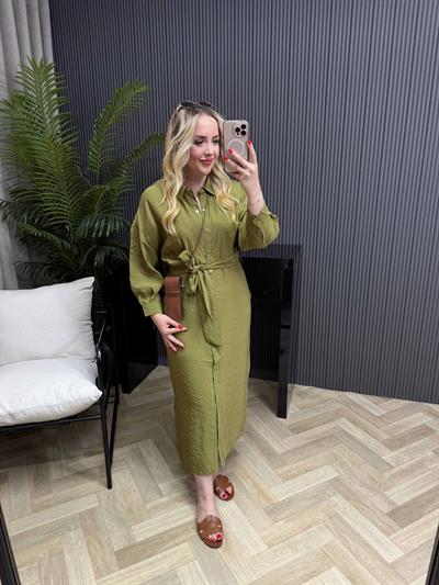 Orj Marka Tensel Elbise Uzun Kollu Olive