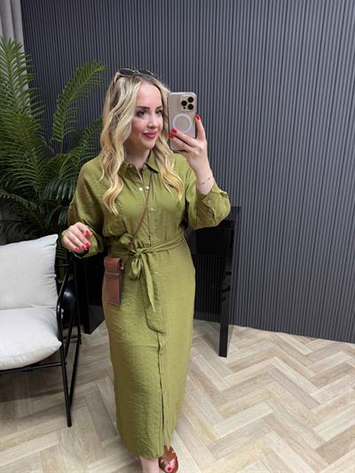 Orj Marka Tensel Elbise Uzun Kollu Olive