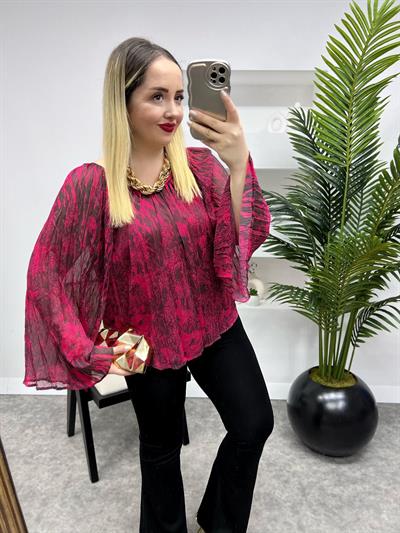 Orj Marka Yarasa Kol Şifon Bluz Pembe