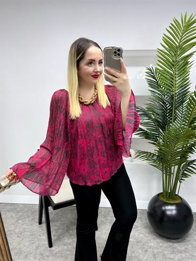 Orj Marka Yarasa Kol Şifon Bluz Pembe