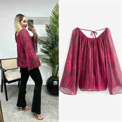 Orj Marka Yarasa Kol Şifon Bluz Pembe