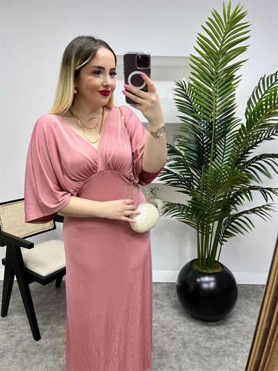 Orj Marka Yarasa Kol Toz Pembe Elbise