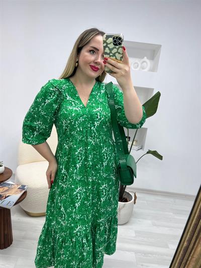 Orj Marka Yeşil Desenli Elbise