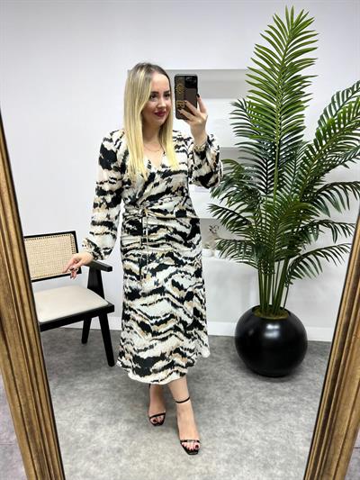 Orj Marka Desenli Drapeli Elbise