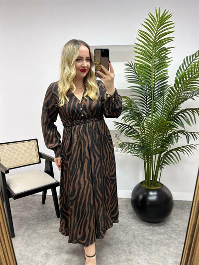 Orj Marka Saten Zebra Elbise