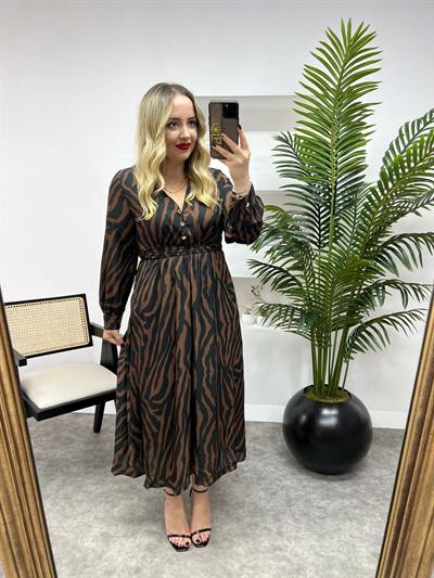 Orj Marka Saten Zebra Elbise
