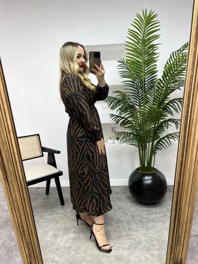Orj Marka Saten Zebra Elbise